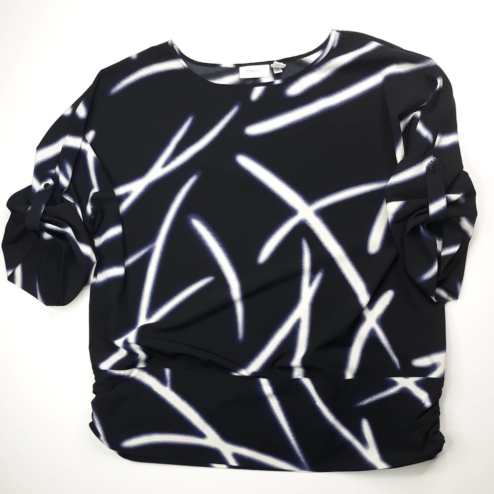 Chico's Top Size 3 XL Roll-tab Sleeve Boxy Black